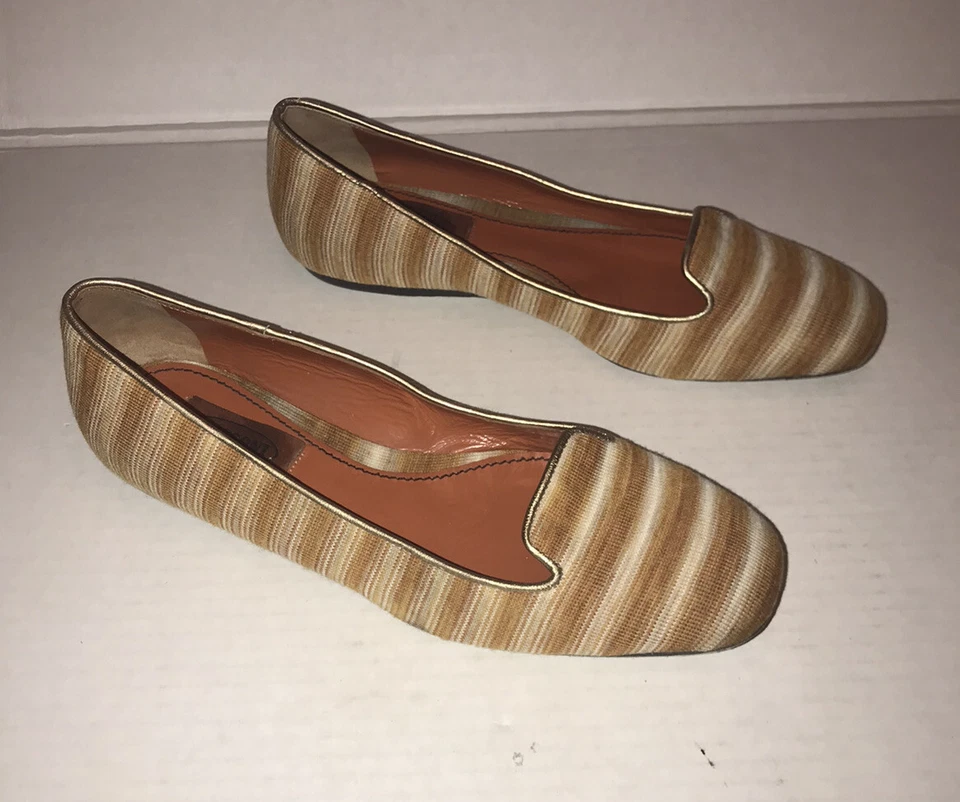 Mocasines MISSONI Couture raros a rayas doradas suela plana de cuero talla 38,5/8-8,5 Foto 3 de 4