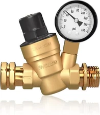 RV Water Pressure Regulator Valve,Brass Lead Free Adjustable,with Gauge & Filter
