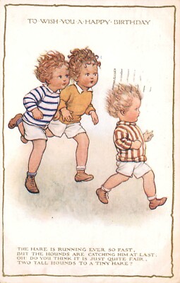 HARE IS RUNNING CHILDREN - HOLIDAY TIME - MILFORD POSTCARD