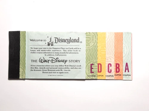 Disneyland 1978 Adult Vintage A-E Park RIde Admission Ticket Book Disney