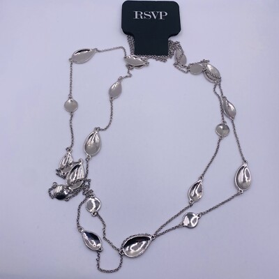RSVP Silver Tone Bead Stationary Double Strand Necklace 32  New