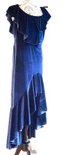 VENUS Blue Velvet Ruffle Formal Maxi Long Dress Size L  Stretchable NEW