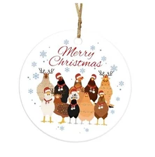 Chicken Christmas Ornaments,Funny Chicken Round Ceramic Christmas-chicken
