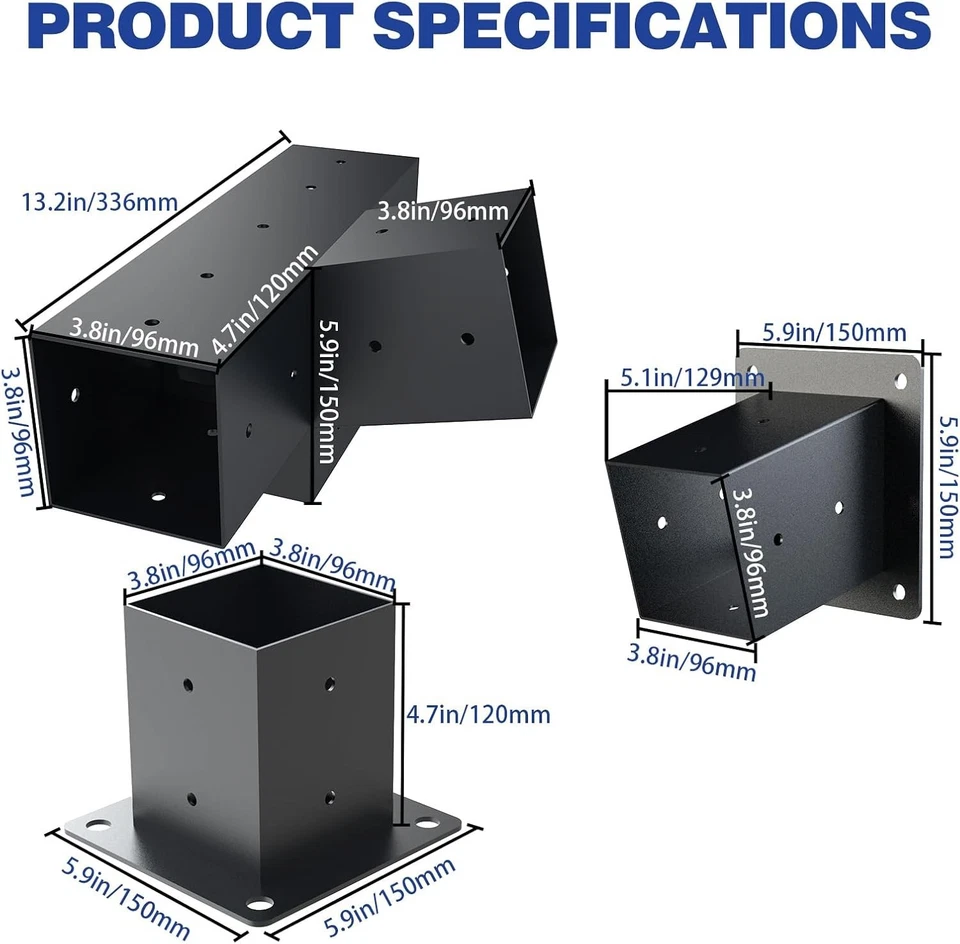 Pergola Kit Slanted Roof Bracket Set Wall Mount Metal Hardware 4x4 Inch - Image 4 of 4
