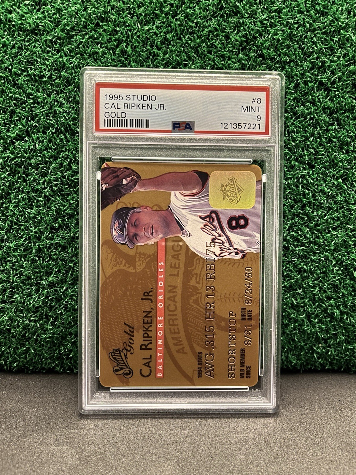 1995 Studio Cal Ripken Jr. Gold #8 PSA 9 Mint Baltimore Orioles HOF