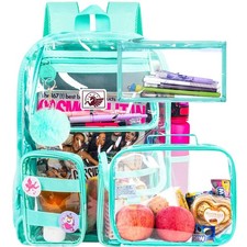 3 PCS Clear Backpack Girls School Transparent Bookbag Heavy Duty See Through