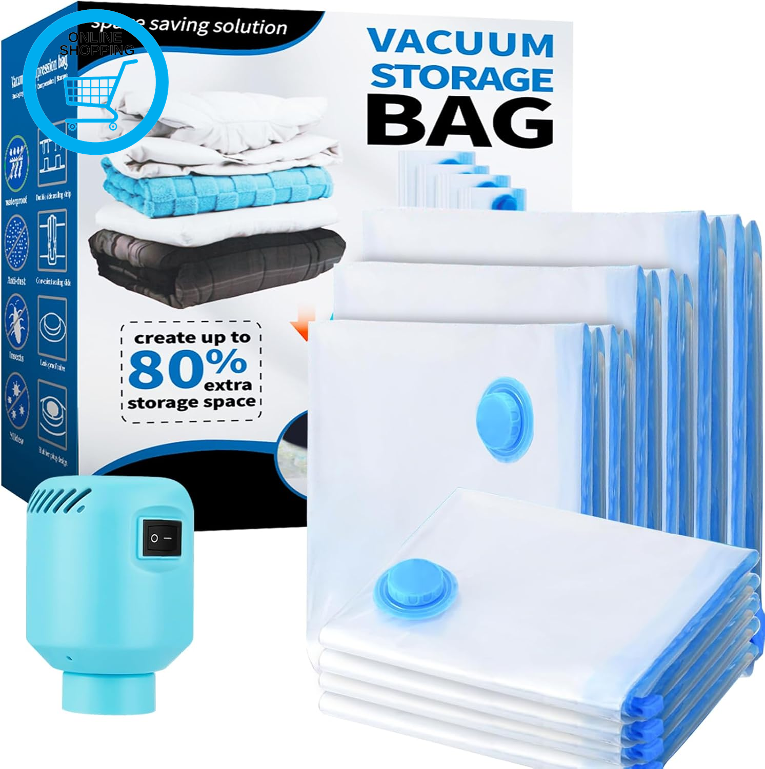 Vacuum Storage Bags 10 Pack with Electric Pump, 2XL+2L+2M+4S Reusable Vacuum Bag