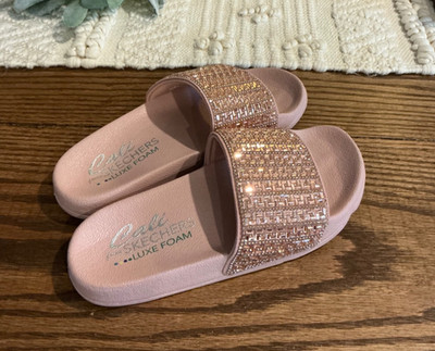 Cali Skechers Women's Size 5 Slider Sandals Rose Gold Sketchers Spark Lux Foam