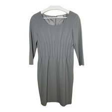 Calvin Klein Sheath Dress Women’s Size 4 Small Gray Pleated 3/4 Sleeve Career