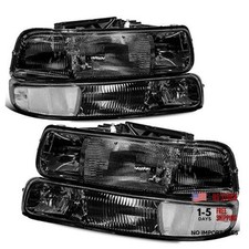 Headlight Assembly Compatible with 99-02 Chevy Silverado Chrome/Black/Clear