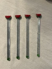 Vintage Georges Briard Glass Watermelon Stirrer Sticks Set Of 4 In Box