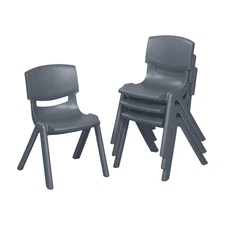 12in Plastic School Stack Chair, Classroom Furniture, Grey, 4-Pack