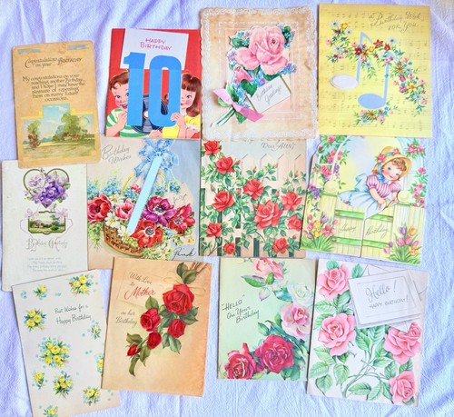 Vtg Mid Century Birthday Greeting Cards Lot 1940s 1950s Ephemera 12 Cards