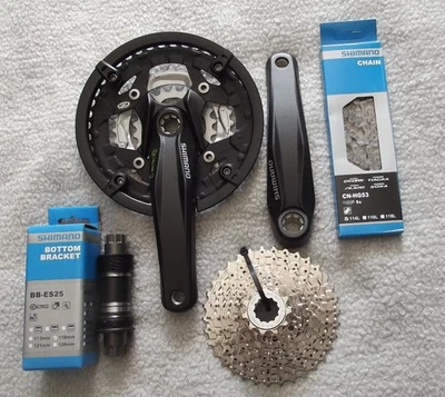 Shimano Verschleiß Set Kurbel Kette Zahnkranz Innenlager 27 Gang Trekkingrad NEU - Bild 1 von 4