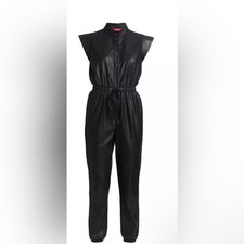 $250 NUEVO CON ETIQUETAS PHILANTHROPY Mono Negro Sin Mangas Grande Plisado Tacto de Cuero