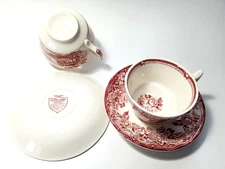 Tea Cups Red Pink Royal Staffordshire England Alfred Meakin TONQUIN Set of 2