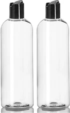 16 Oz Clear Plastic Empty Bottles with Black Disc Top Caps, Pack of 2