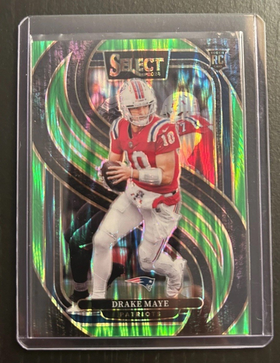 2024 Panini Select Drake Maye #113 Neon Green Shock Prizm /499 Premier Level RC