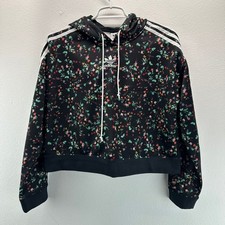 Adidas Black Floral Cropped Hooded Sweatshirt XS