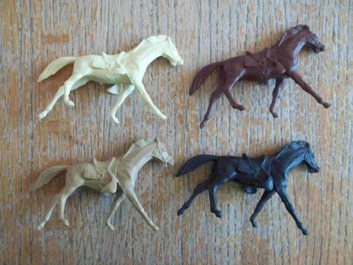 1961 MARX  Giants Blue and Gray Playset full set of 4 flat colored Horses