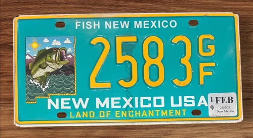 NEW MEXICO GRAPHIC SPECIALTY  LICENSE PLATE " 2583 GF "  FISH NM BASS FISHING