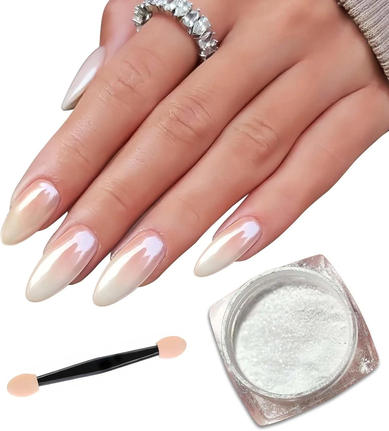 White Pearl Chrome Nail Powder - Glossy, Iridescent & Mirror Effect - DIY Nail A