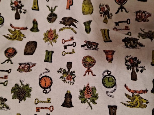 Vintage 60s Soft Colonial In The Home Novelty Vat Print Fabric 46"x103"