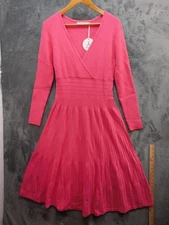 Anrabess Dress Womens XL Pink Long Sleeve Knit Pleated Midi Fit Flare Party