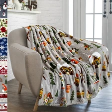 Christmas Blanket Soft Throw Sofa Couch Decorative Holiday Print Snowflake Santa
