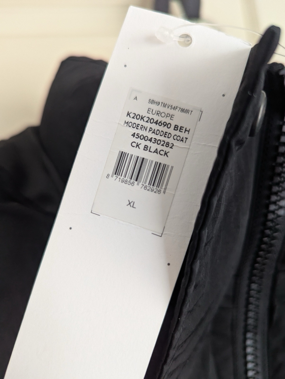 CK Calvin Klein Black Padded Puffer Coat Jacket Mid Length - Size XL - RRP £260 image 4