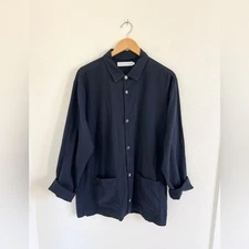 DESMOND & DEMPSEY navy brushed flannel lightweight shirt jacket / size XL