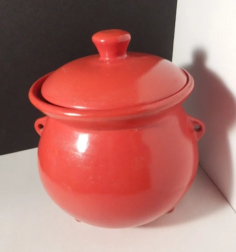 Vintage MCCOY POTTERY Little Red Bean Pot Footed Cookie Jar Cauldron no handle