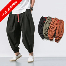 New Oversized Men Harem Pants Loose Chinese Style Cotton and Linen Sweatpants