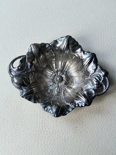 RESTRICTED for 4cornered: Antique Sterling Silver Nut Dish CLEMATIS REED&BARTON