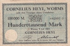 Worms - Cornelius Heyl - 100 Tausend Mark - No klein - Schneider 43.5.a.