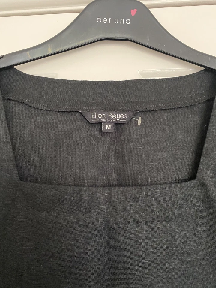 Ladies Tunic Top by ELLEN REYES size M Medium, Black Linen w Embroidery, NWT - Image 4 of 4