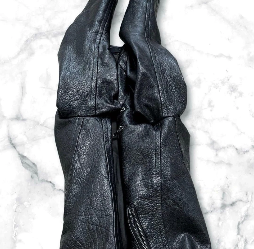 Julius 皮革骑手夹克水牛皮革拉链无领黑色二手 — 第 4/4 张图片