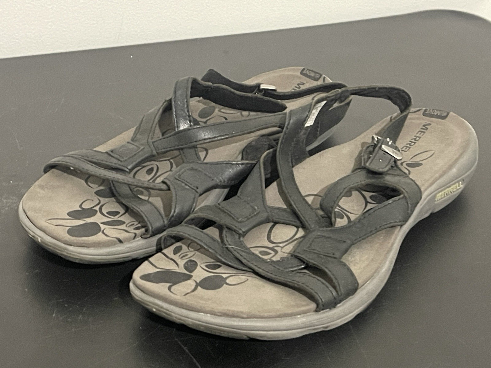 SANDALI COMFORT MERRELL MIDNIGHT DONNA 10 USATI PELLE CINTURINO CINTURINO ALLA CAVIGLIA