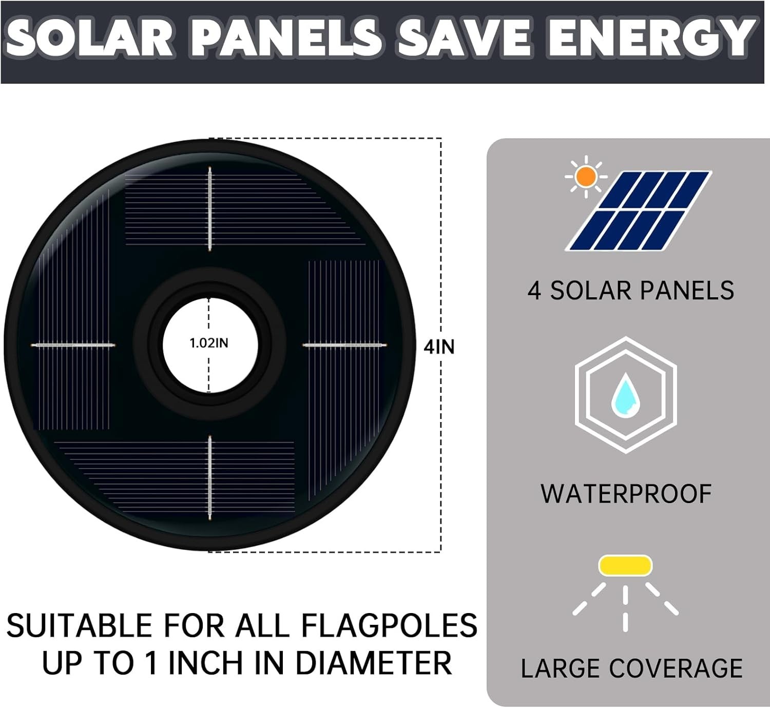 1PC Flagpole Solar Light, Solar Flag Pole Lights, Outdoor Waterproof LED for ...