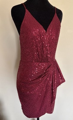 Glamorous Burgundy Sequin Spaghetti Strap Mini Cocktail Dress  Sz M