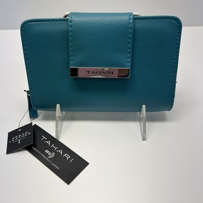TAHARI RFID protection Bifold Wallet vegan leather Turquoise NWT