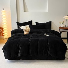 Cottonight Velvet Comforter Set - Cal King Black Flannel Bedding - Plush Fluf...