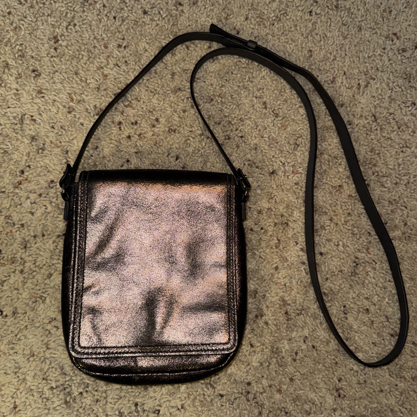 Brunello Cucinelli — Brunello Cucinelli Bronze Metallic Leather Crossbody Bag with Monili Strap