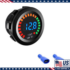 Waterproof Dc 12v Led Digital Voltmeter Gauge Terminals Universal Round Panel B