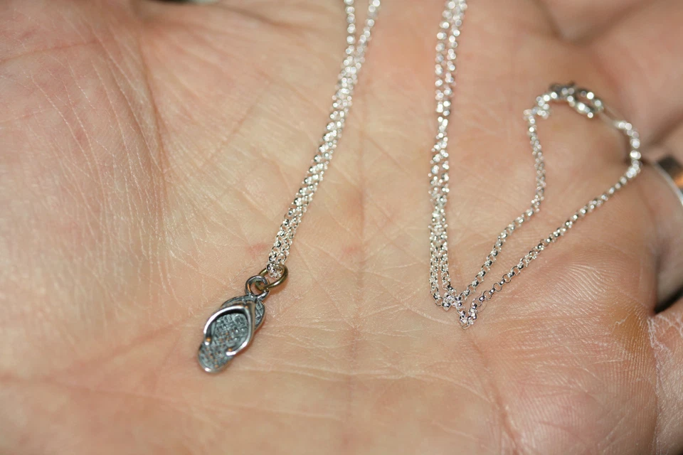 Collar Gargantilla Colgante Plata 925 Chancla Modernista 40CM 16" Cadena Rolo 1.2MM Foto 3 de 4