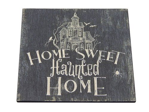 Home Sweet Haunted Home Halloween Spooky Sign Shelf Sitter Wall Decor 5" x 5" - Picture 3 of 4