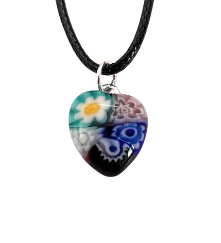 Handmade Murano Glass Millefiori Glass Heart Pendant, Dainty 14mm/1.4cm (MHT3) - Picture 3 of 7