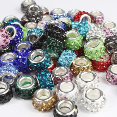 10pcs Czech Crystal Rhinestone Clay Silver Big Hole Spacer European Charm Beads