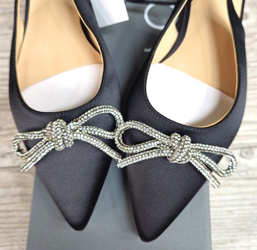 LOFT BLACK CRYSTAL Sparkle BOW SATIN SLINGBACK FLATS SHOES SZ 8 - Picture 6 of 8