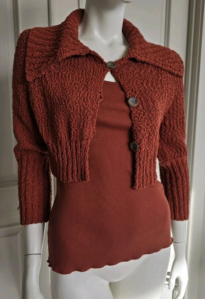 Cárdigan Cami Tank Ladrillo Rojo Basura 2 Piezas Manga 3/4 Talla M Foto 2 de 4